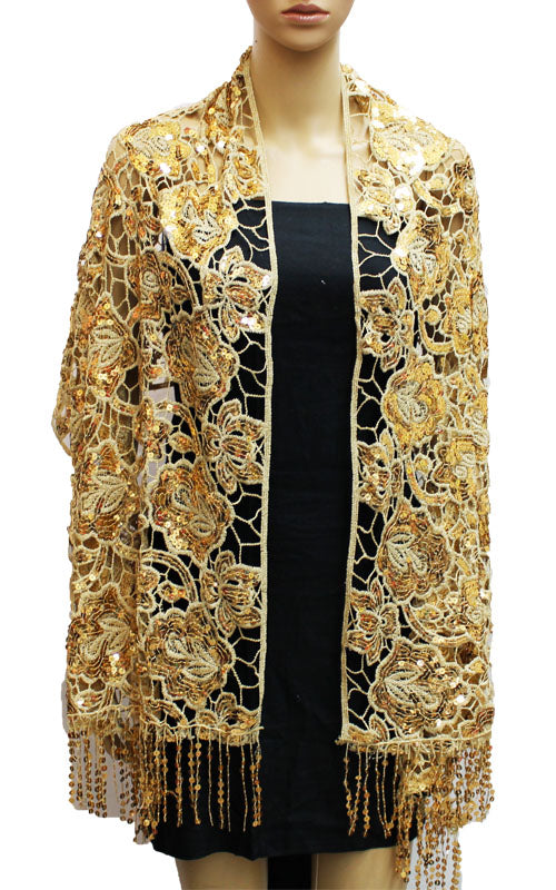 Sequin Floral Evening Shawl-SHW039