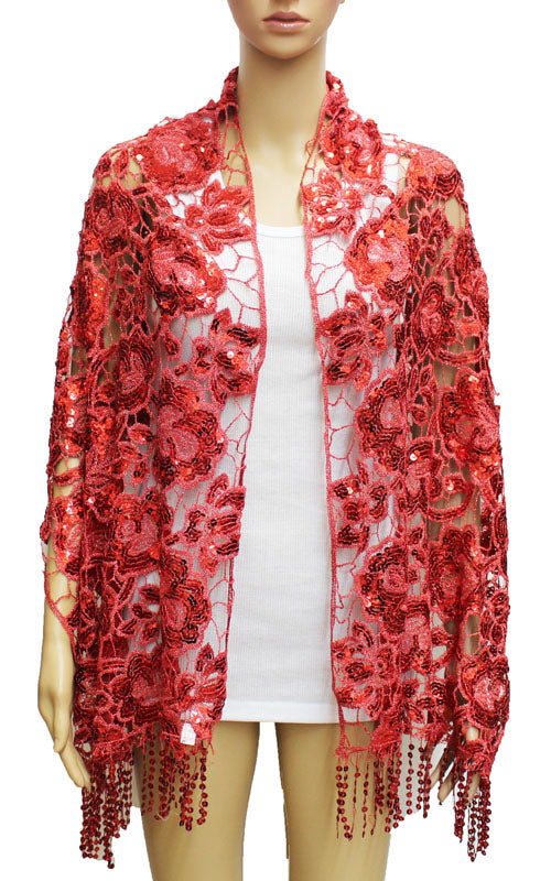 Sequin Floral Evening Shawl-SHW039