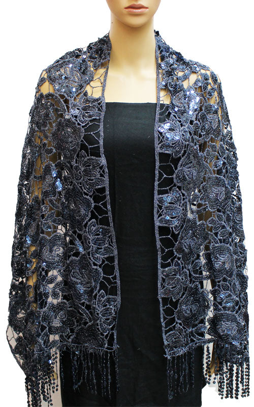 Sequin Floral Evening Shawl-SHW039