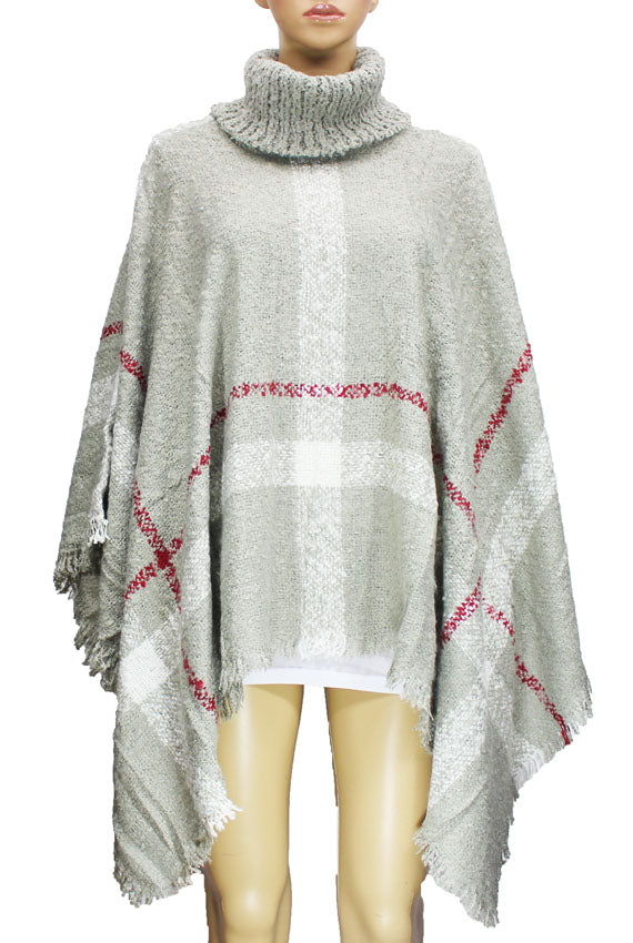 Cozy Plaid Turtleneck Poncho-SHW1501