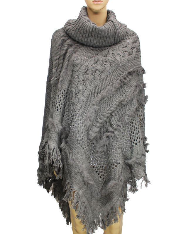 Cozy Plaid Turtleneck Poncho-SHW1502