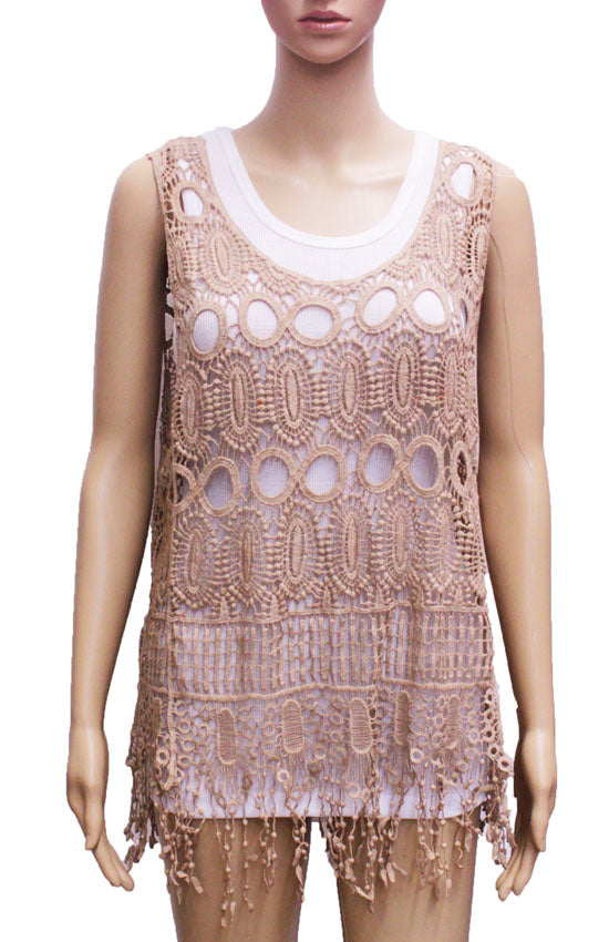 Boho Lace Fringe Tank-SHW1601