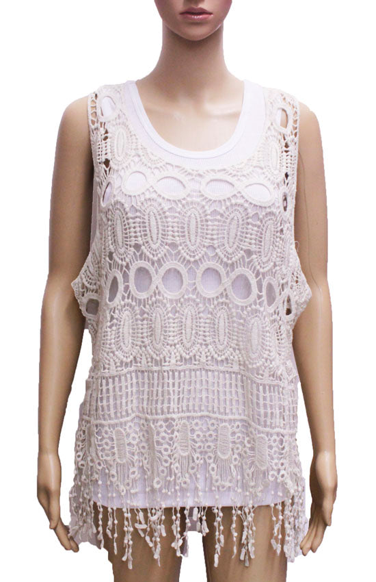 Boho Lace Fringe Tank-SHW1601