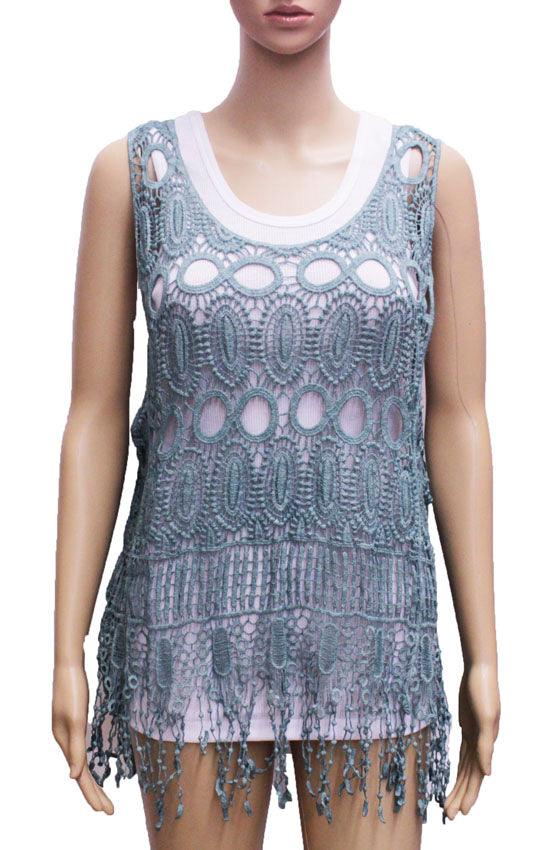 Boho Lace Fringe Tank-SHW1601