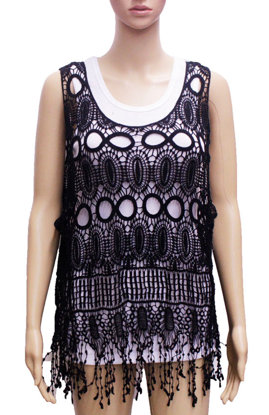 Boho Lace Fringe Tank-SHW1601