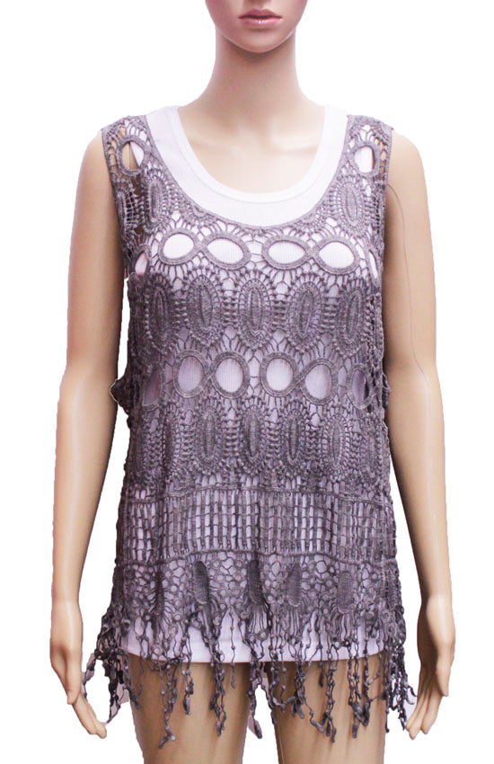 Boho Lace Fringe Tank-SHW1601