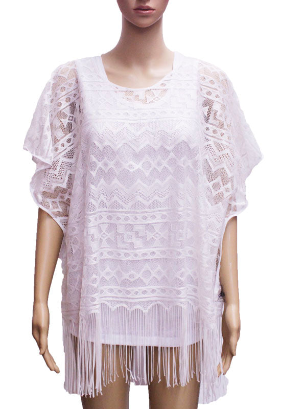 Boho Sheer Fringe Poncho-SHW1613