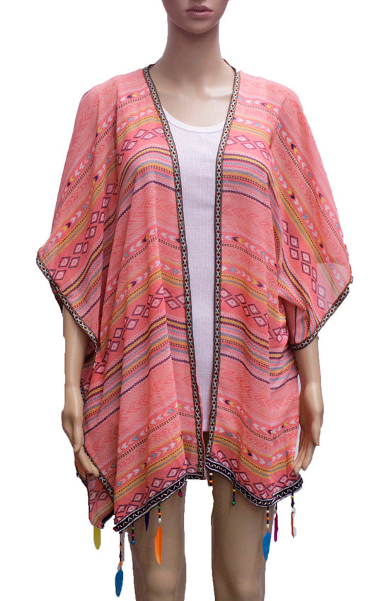 Boho Feather Trim Kimono-SHW1614
