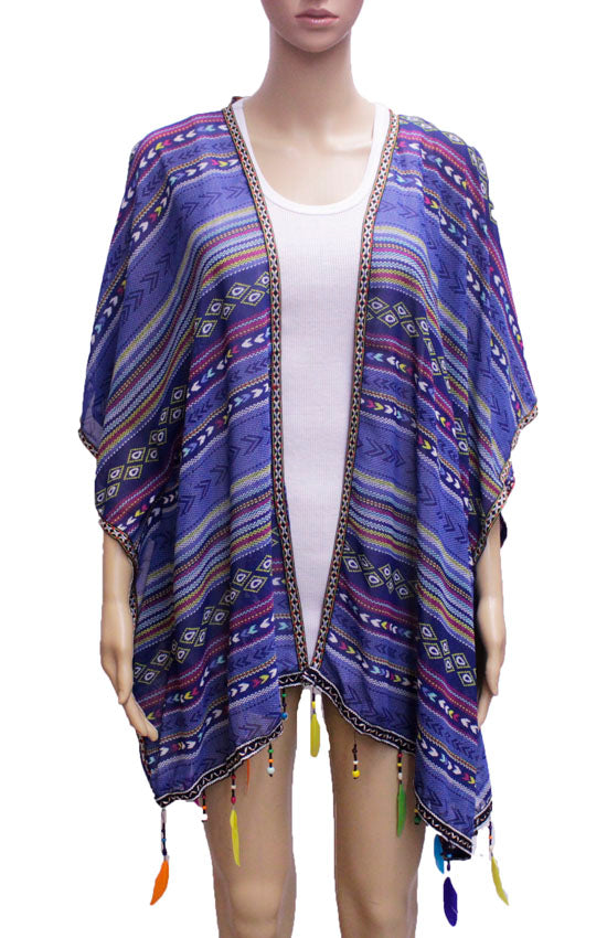 Boho Feather Trim Kimono-SHW1614