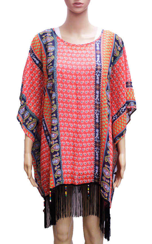 Boho Print Fringe Tunic-SHW1615