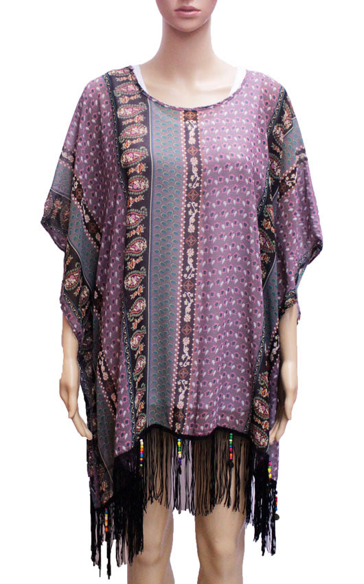 Boho Print Fringe Tunic-SHW1615