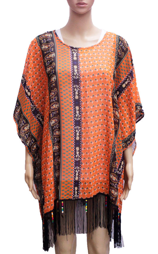 Boho Print Fringe Tunic-SHW1615