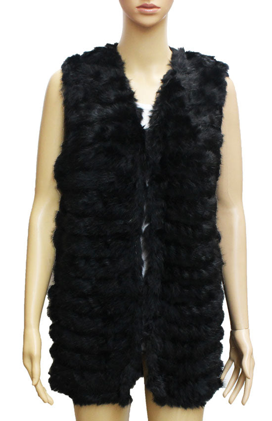 Striped Rabbit Fur Vest - SHW1618