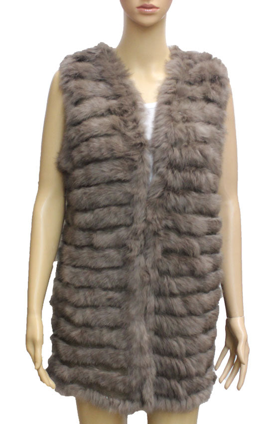 Striped Rabbit Fur Vest - SHW1618