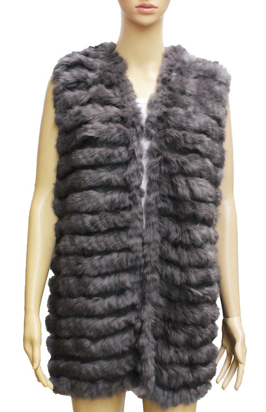 Striped Rabbit Fur Vest - SHW1618