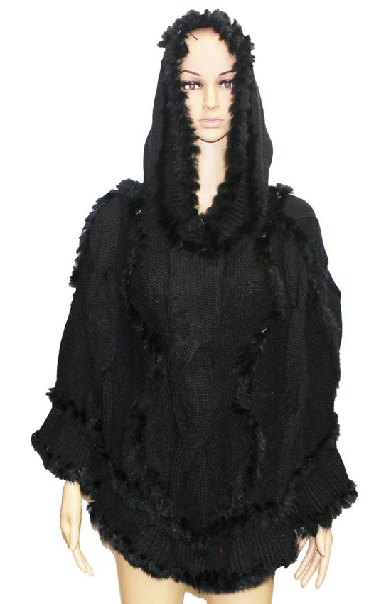 Knitted Poncho with Fur-SHW1625