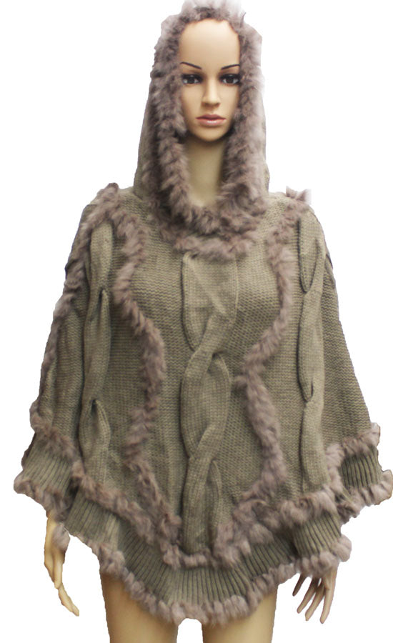 Knitted Poncho with Fur-SHW1625