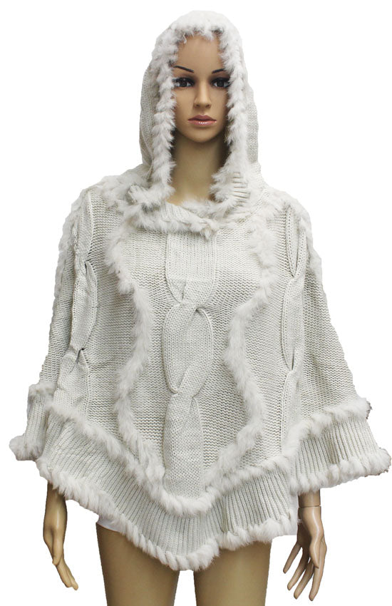 Knitted Poncho with Fur-SHW1625
