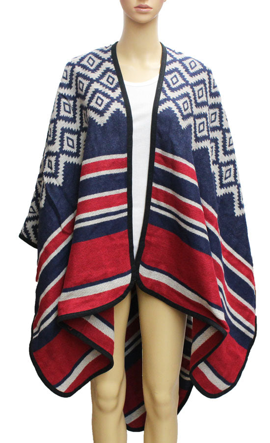 Geometric Wool Blend Poncho-SHW1629