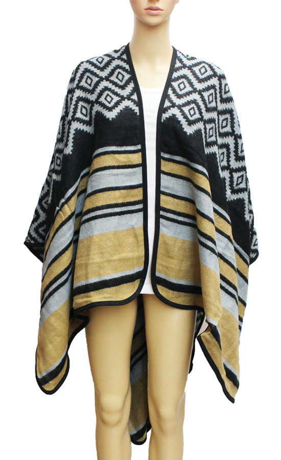 Geometric Wool Blend Poncho-SHW1629