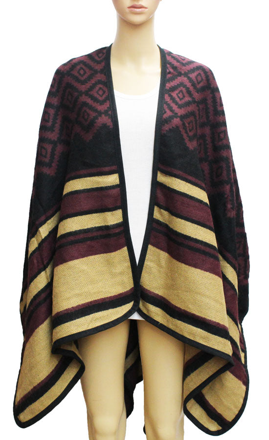 Geometric Wool Blend Poncho-SHW1629