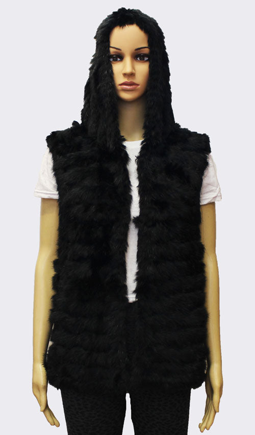 Soft Rabbit Fur Hooded Vest-SHW1707