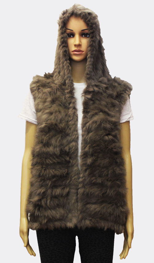 Soft Rabbit Fur Hooded Vest-SHW1707