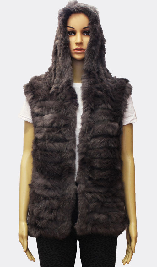 Soft Rabbit Fur Hooded Vest-SHW1707