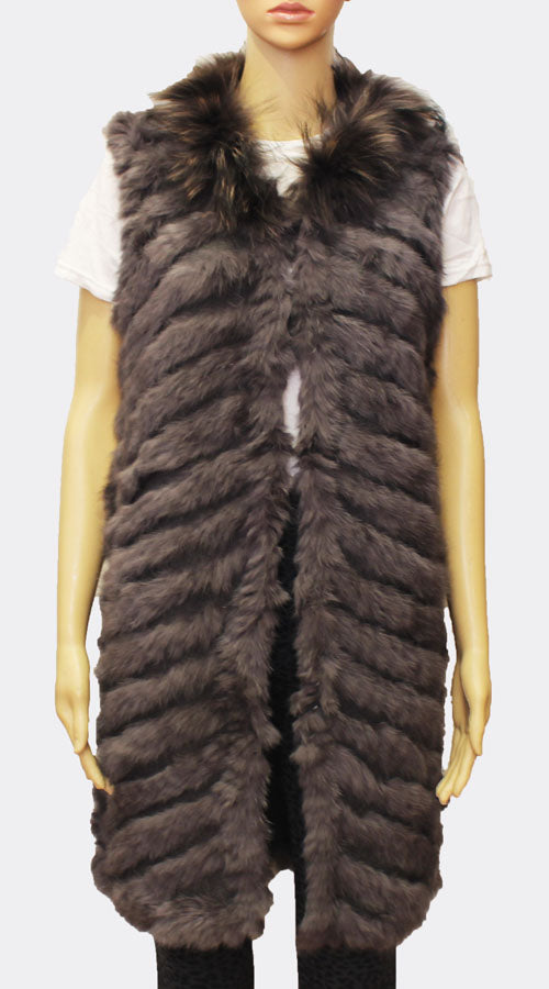 Rabbit Fur Long Vest - SHW1708