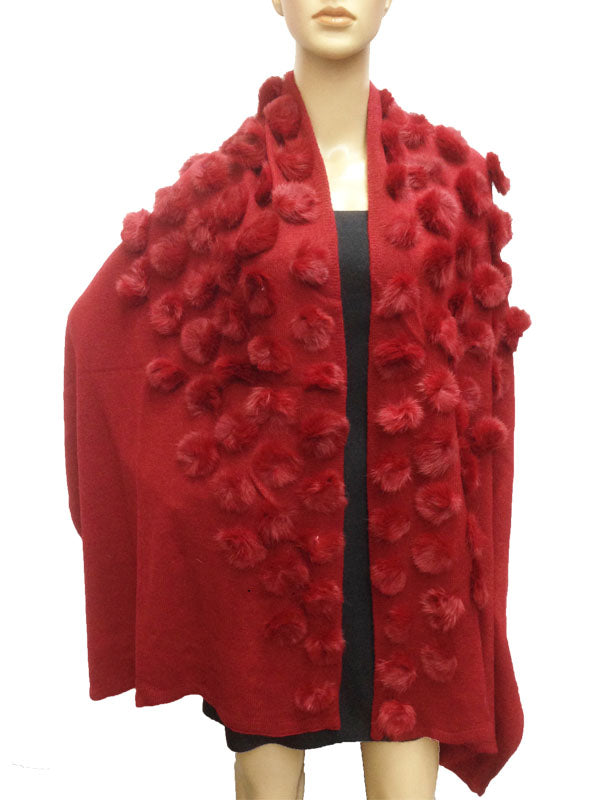 Elegant Pom-Pom Fur Shawl-SHW1712
