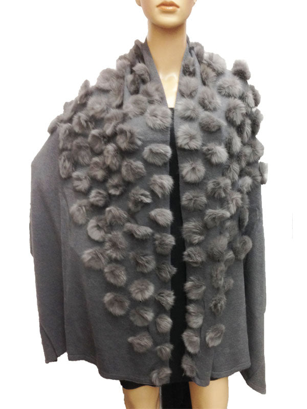 Elegant Pom-Pom Fur Shawl-SHW1712