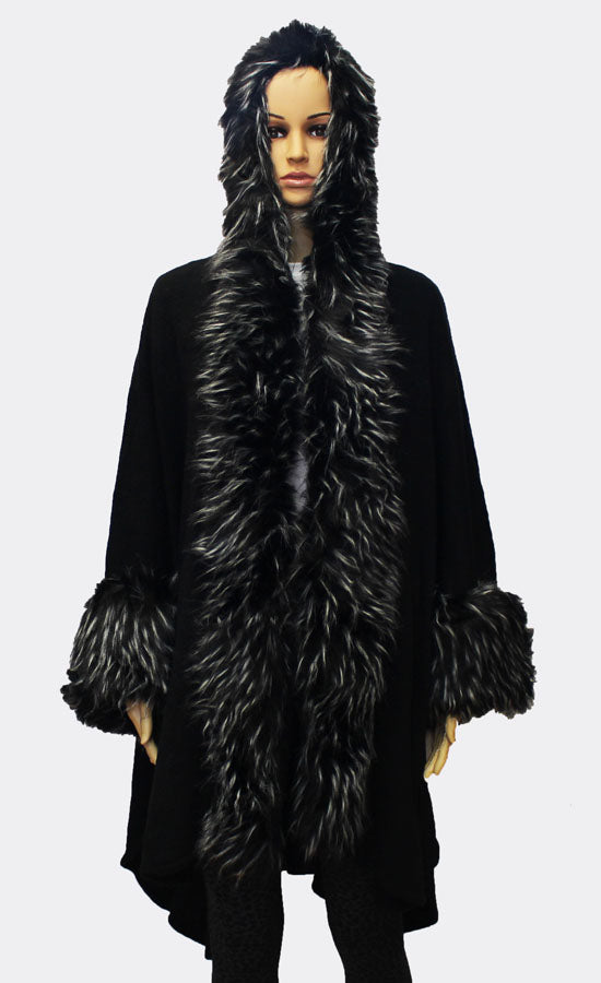 Luxe Fur-Trim Hooded Cape-SHW1713