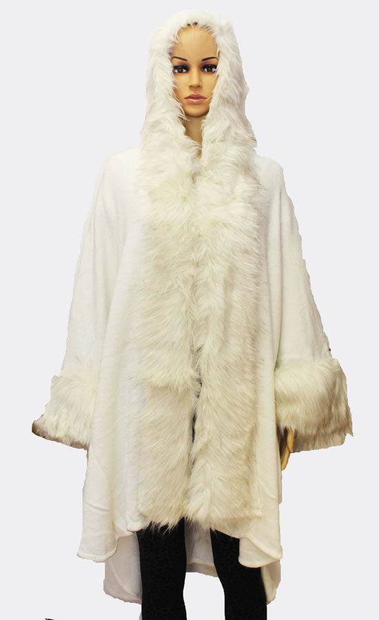 Luxe Fur-Trim Hooded Cape-SHW1713