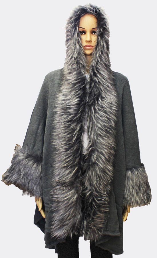 Luxe Fur-Trim Hooded Cape-SHW1713
