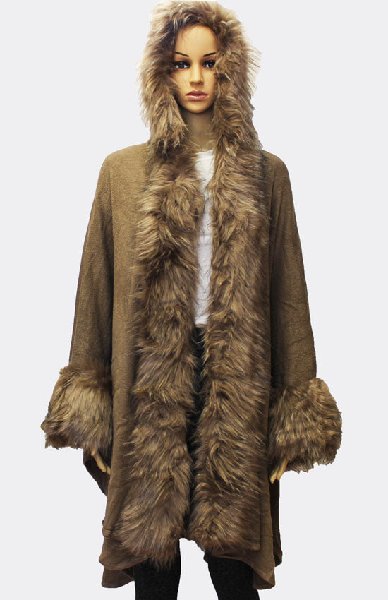 Luxe Fur-Trim Hooded Cape-SHW1713