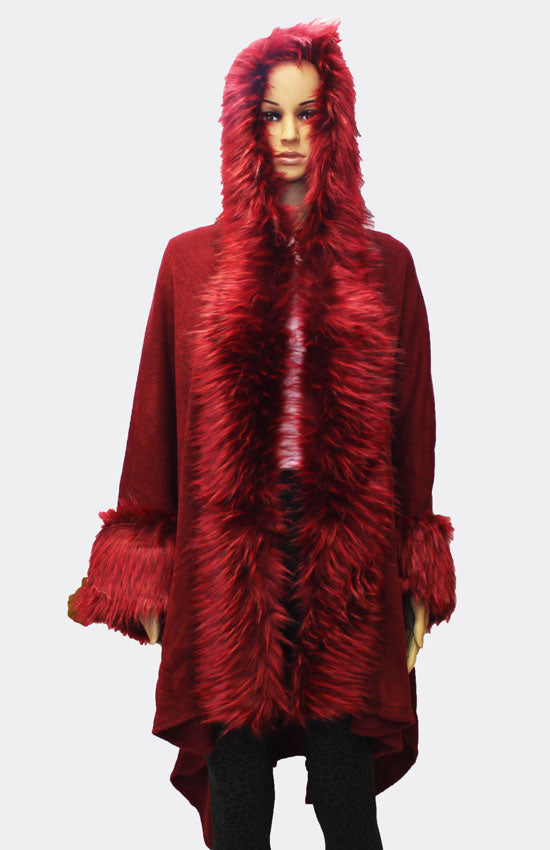 Luxe Fur-Trim Hooded Cape-SHW1713