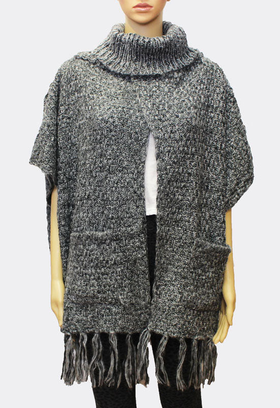 Cozy Knit Fringe Poncho-SHW1718