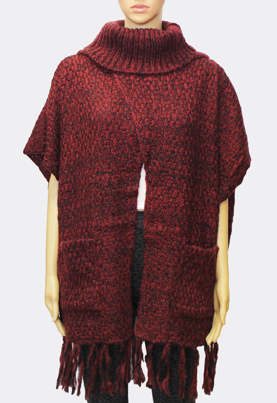 Cozy Knit Fringe Poncho-SHW1718
