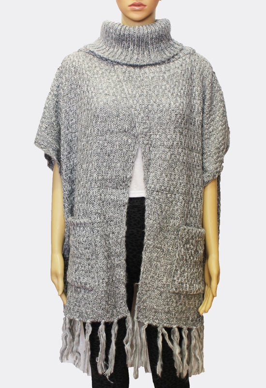 Cozy Knit Fringe Poncho-SHW1718