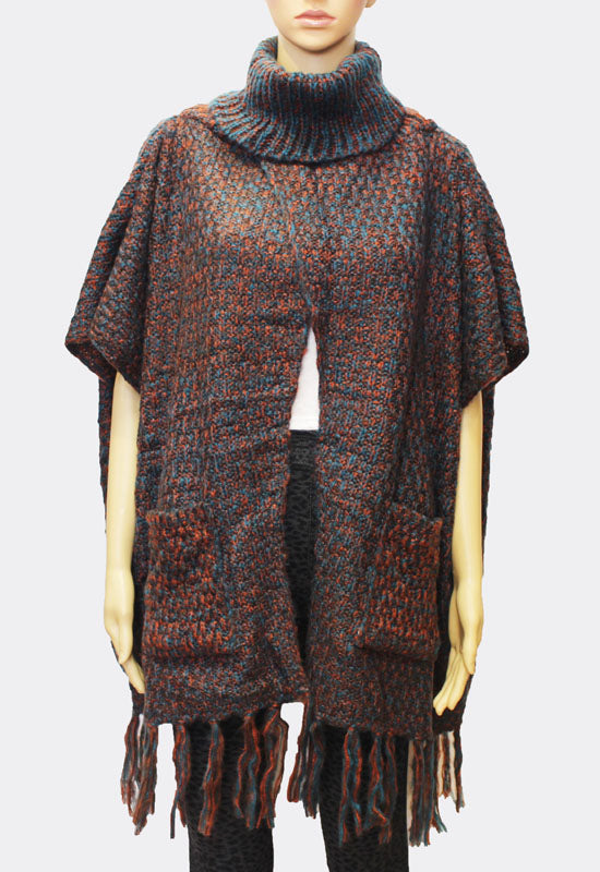 Cozy Knit Fringe Poncho-SHW1718