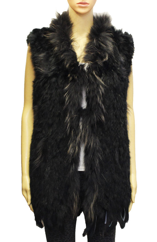 Layered Rabbit Fur Vest with Fox Trim - SHW1808