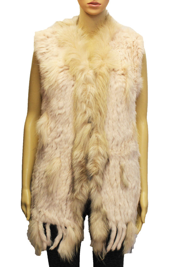 Layered Rabbit Fur Vest with Fox Trim - SHW1808