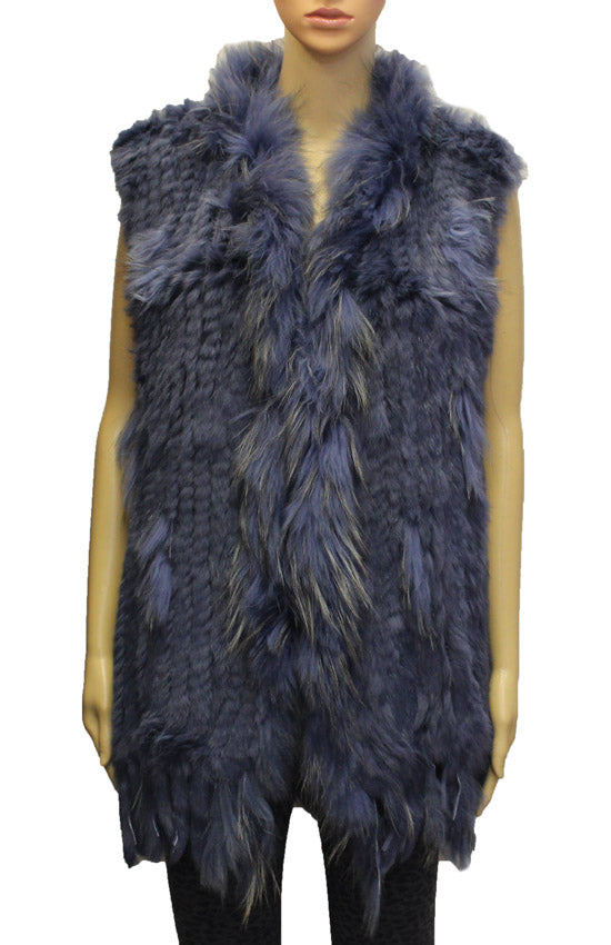 Layered Rabbit Fur Vest with Fox Trim - SHW1808