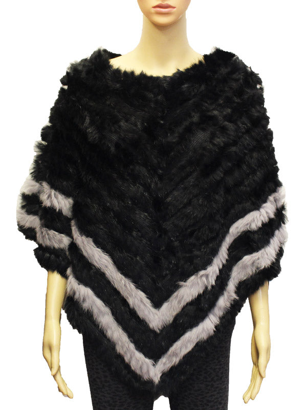 Chevron Pattern Rabbit Fur Poncho-SHW1816