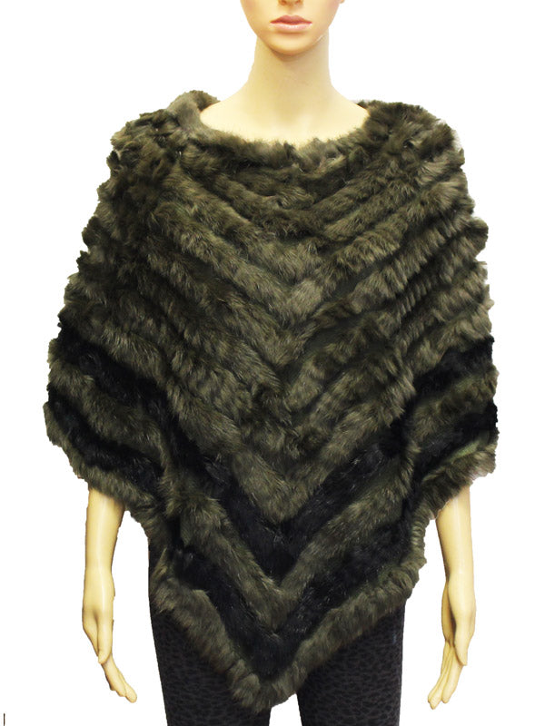 Chevron Pattern Rabbit Fur Poncho-SHW1816
