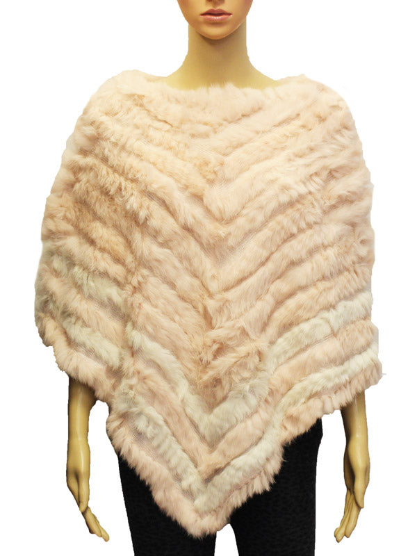 Chevron Pattern Rabbit Fur Poncho-SHW1816