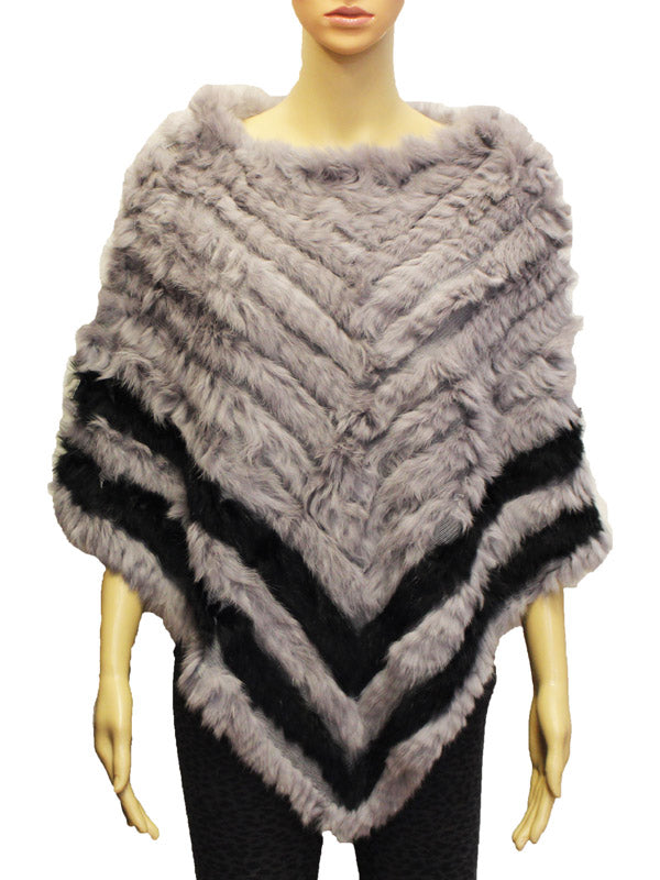 Chevron Pattern Rabbit Fur Poncho-SHW1816