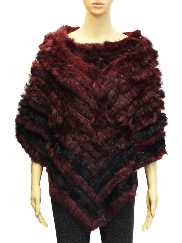Chevron Pattern Rabbit Fur Poncho-SHW1816