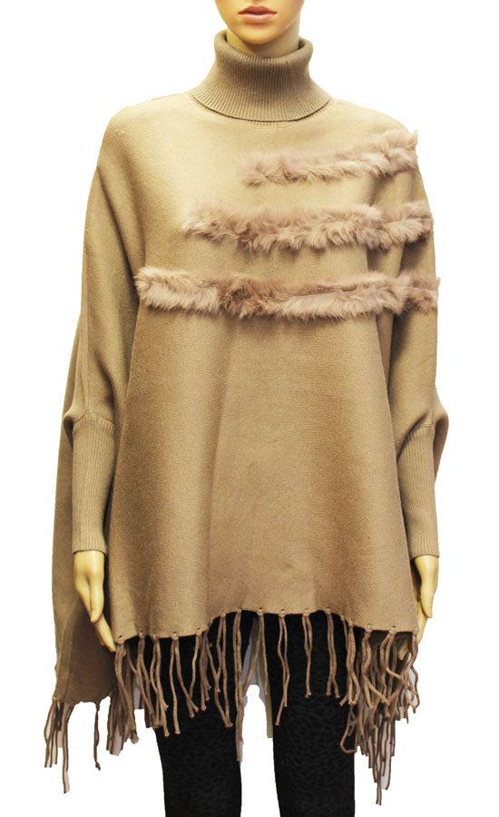 Fringe Poncho with Real Fur Detail - SHW1817