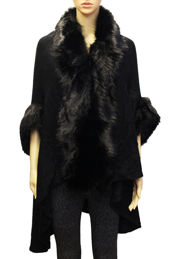 Faux  Fur Trim Cape-SHW1819